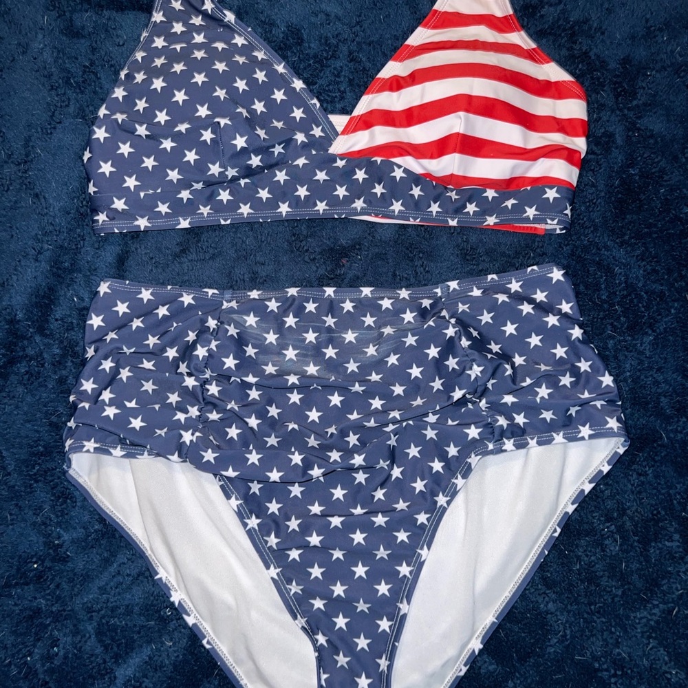 Red white and blue plus sized high waisted bikini